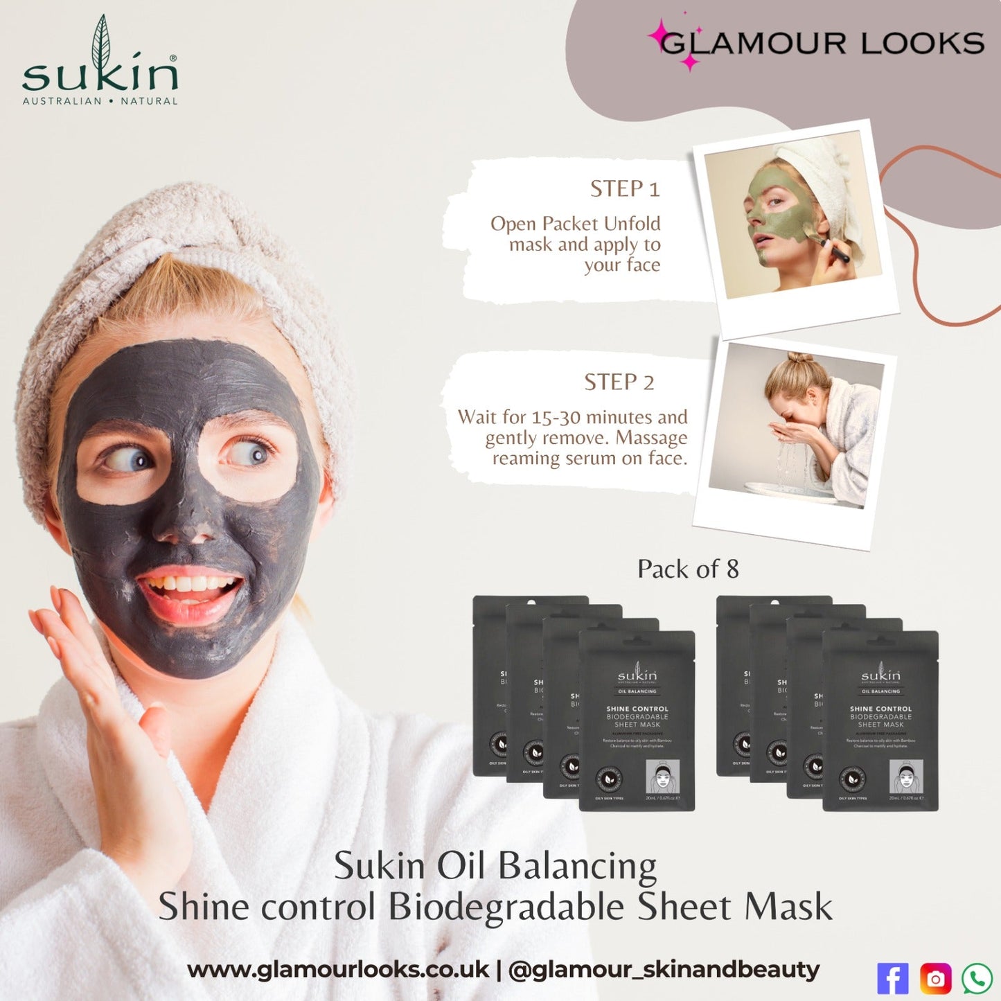 Sukin Oil Balancing Shine Control Sheet Mask Pack of 8