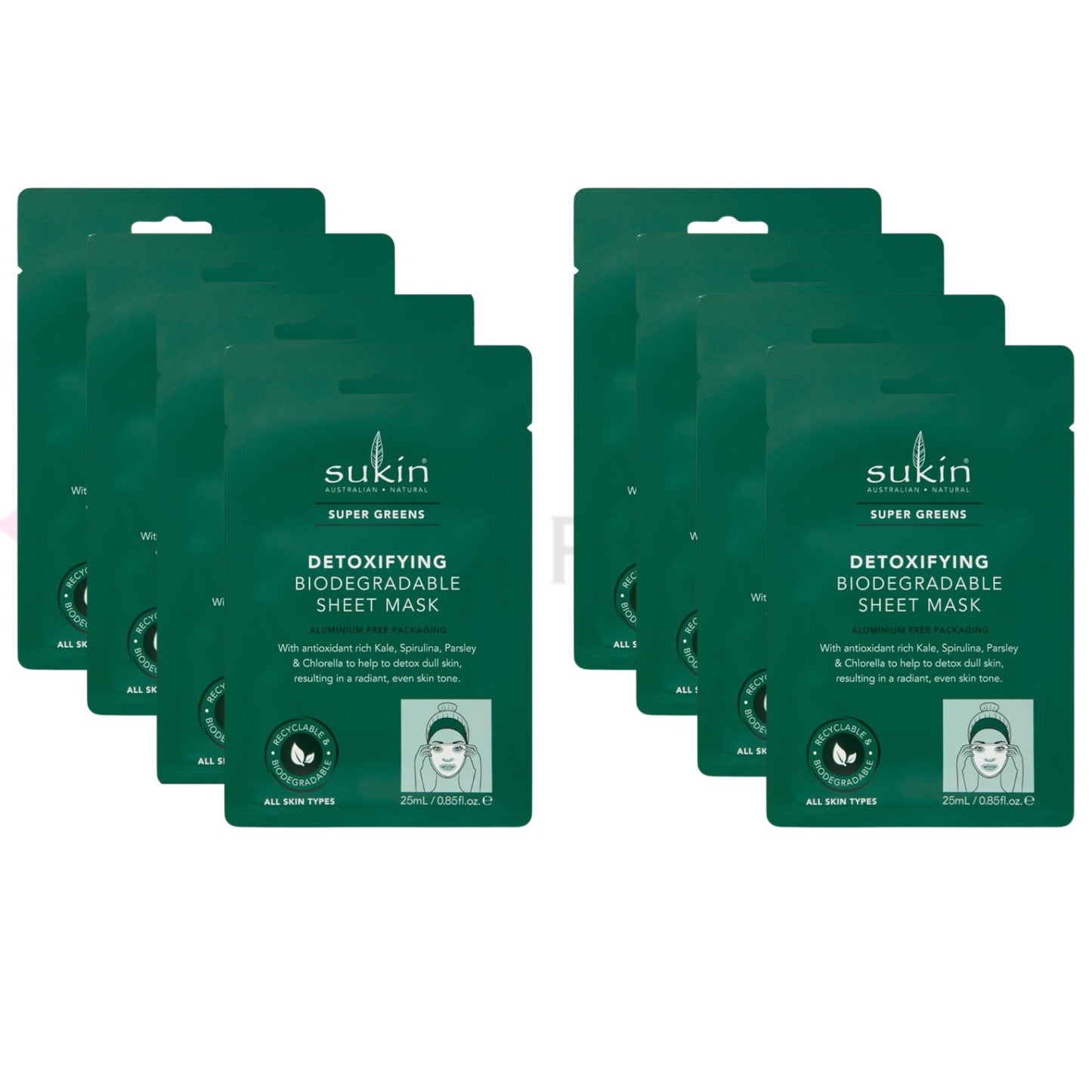 Sukin Super Greens Detoxifying Sheet Mask Pack of 8