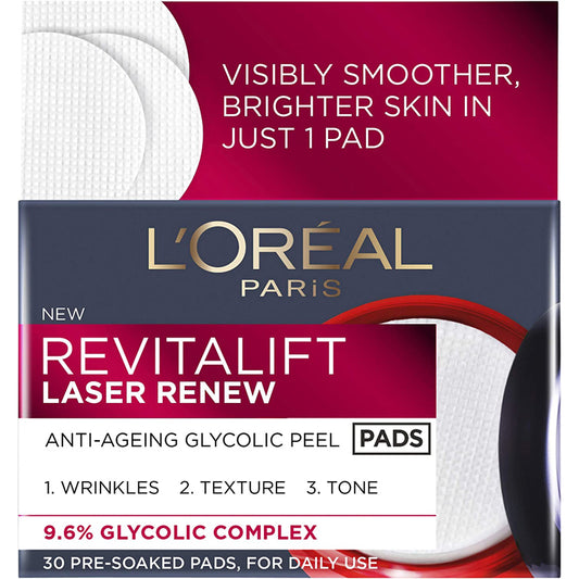 Loreal Revitalift Laser Renew Anti Ageing Glycolic Acid Peel Pads 30